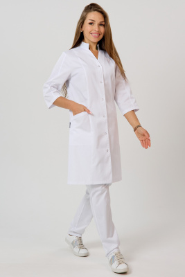 Халат женский 212 CVC. Цвет: белый и светло-бирюзовый