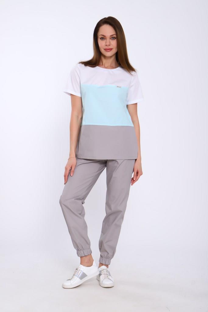 Костюм женский 193 ТС. Цвет: серый и светло-бирюзовый и белый