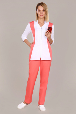 Костюм женский  179 CVC/трикотаж. Цвет: белый и коралловый